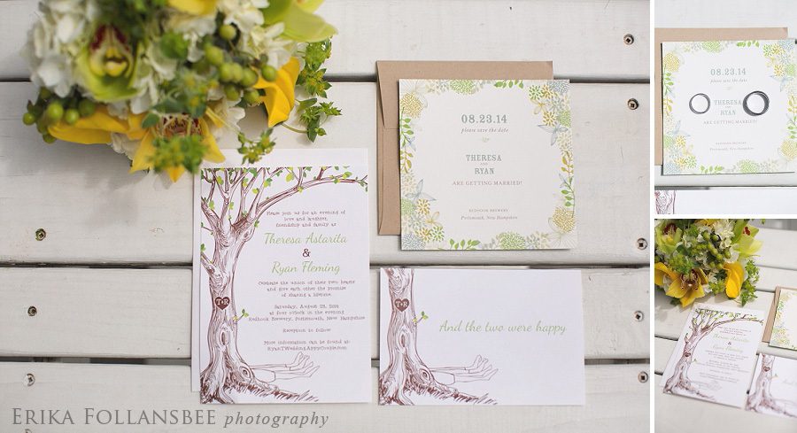 yellow and green invitations, rustic tree theme