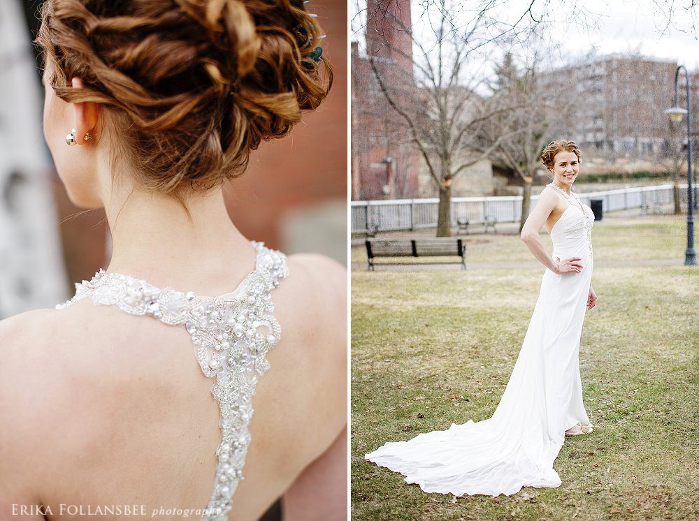 Belknap Mill Wedding, Maggie Sottero Reese gown with beautiful beading detail