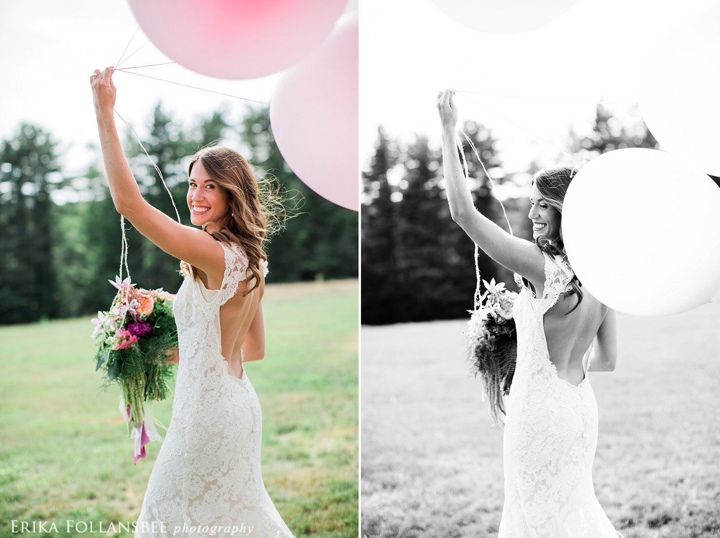 Beautiful bride with large pink balloons