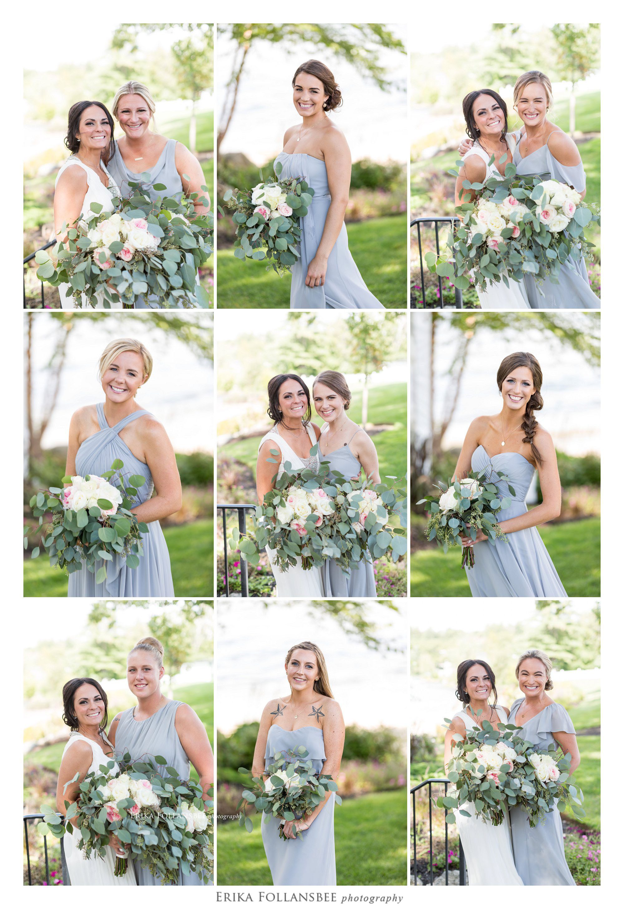 Bridesmaids in light gray at The Margate Resort | Laconia NH Wedding Photographer