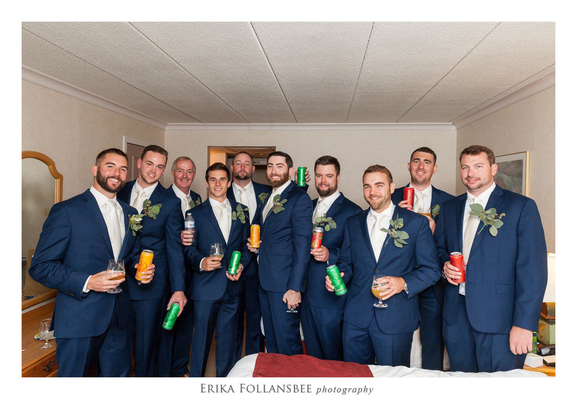 Groomsmen pose with Treehouse Brewing Co beer
