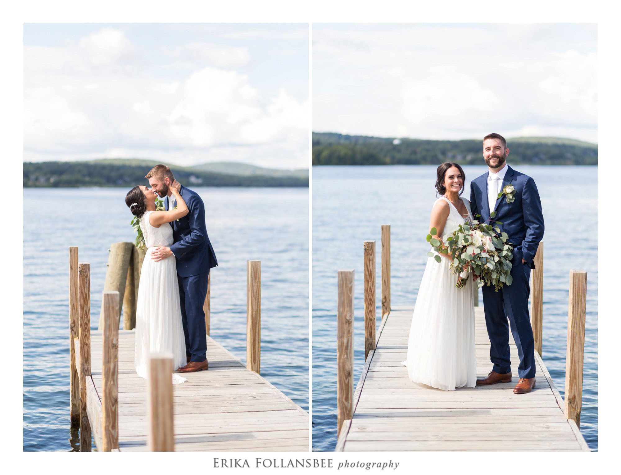 Bride and groom on the docks at the Margate Resort | Laconia NH
