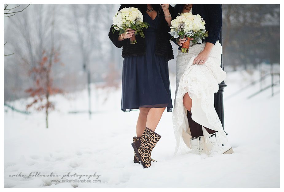 bride in snow with boots