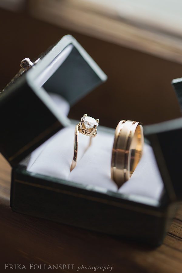 jewelry box with man's and woman's wedding rings