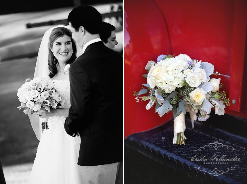 hanover NH bride bouquet on red truck