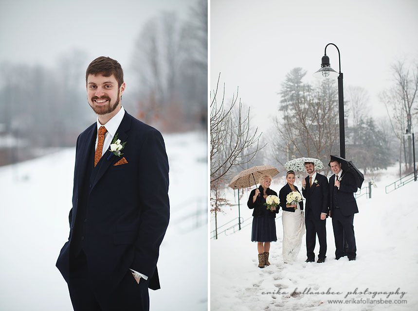 pictures of wedding party in the snow