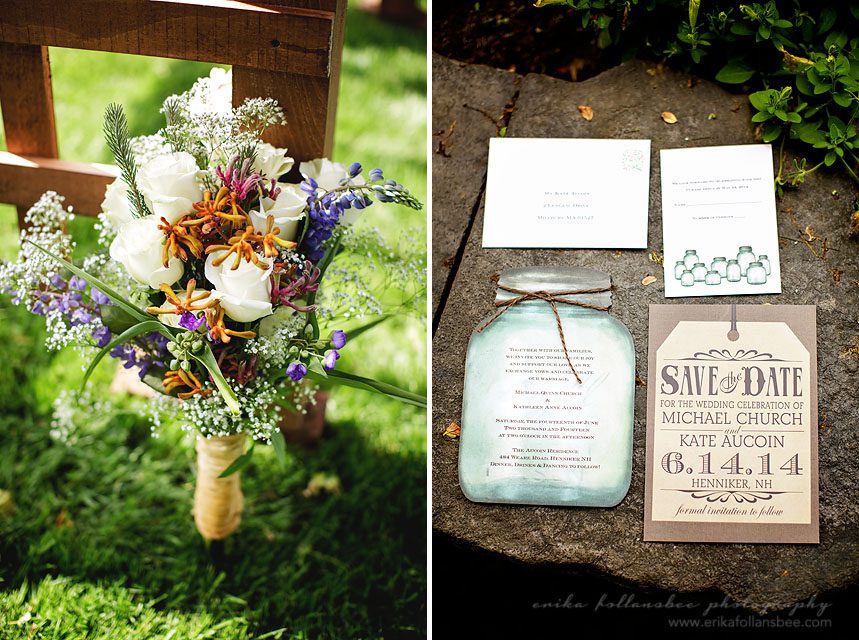 wildflower bouquet + mason jar invitations