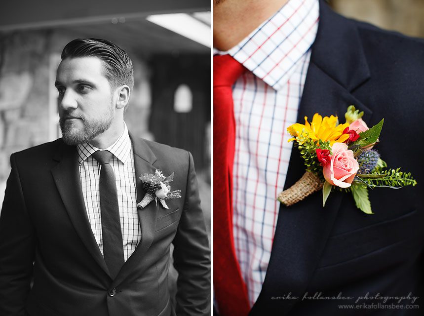 groom with red tie for July 4th wedding