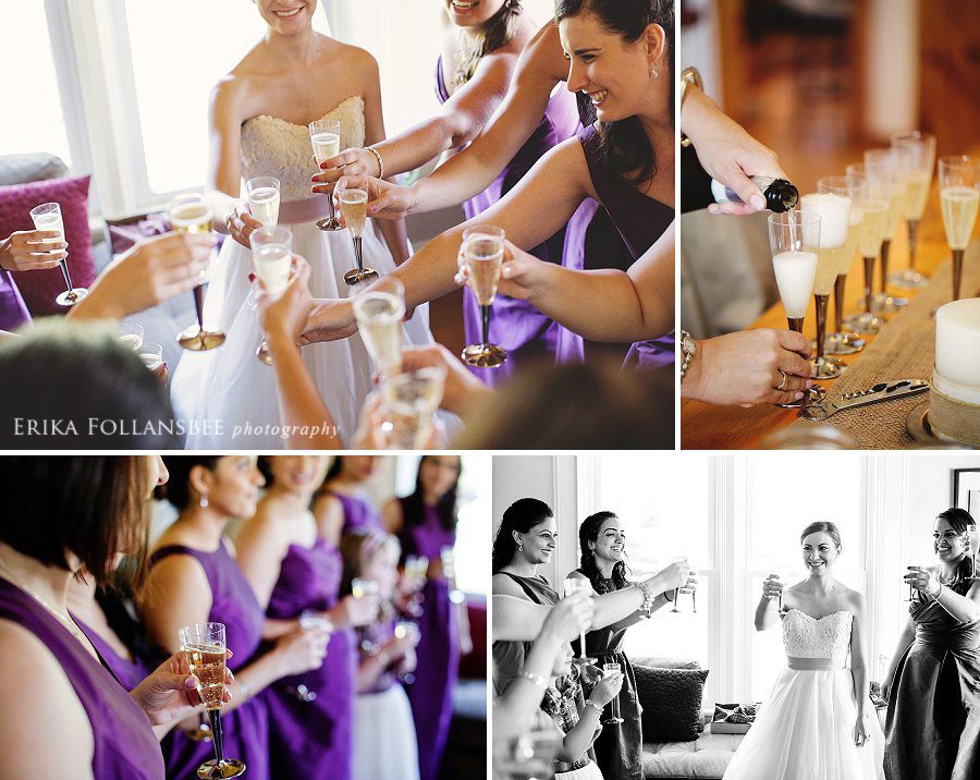 champagne toast with bride and bridesmaids
