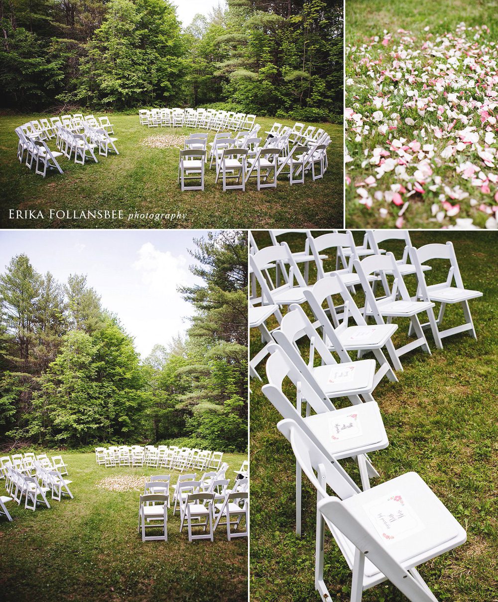 Ceremony seating arranged in concentric circles at Dexter's Inn, Sunapee NH