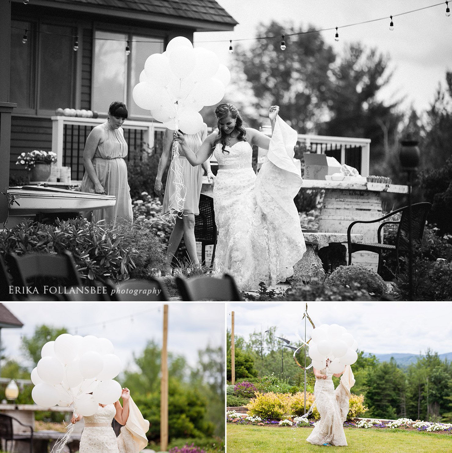 first look with ballons NH rustic wedding