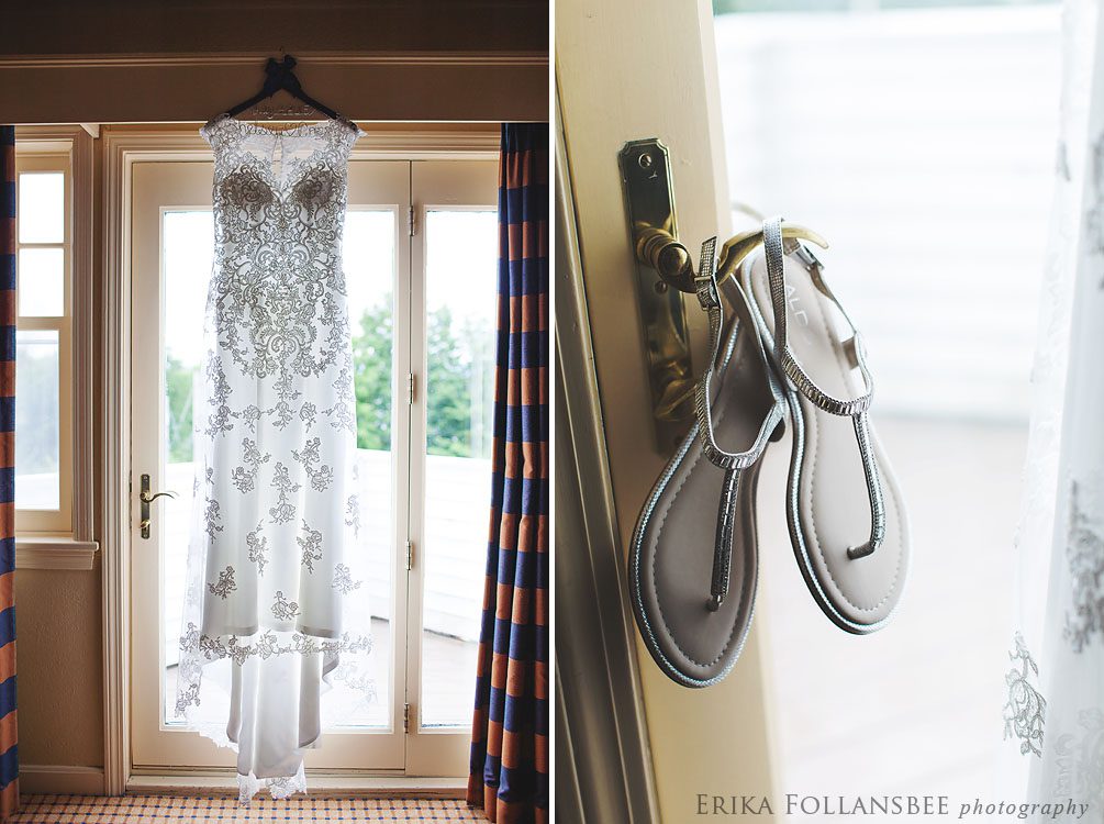 gown hanging in bridal suite at Wolfeboro Inn, NH