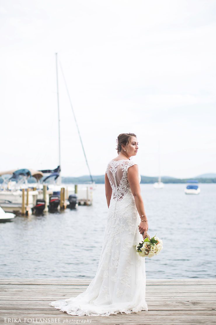 bride on dock at wolfeboro inn NH