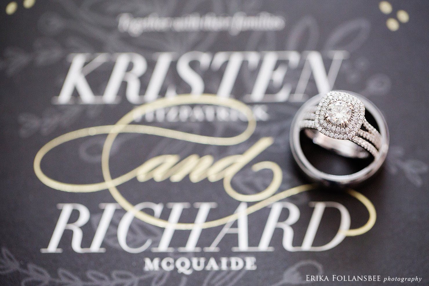 wedding invitation with double halo diamond ring
