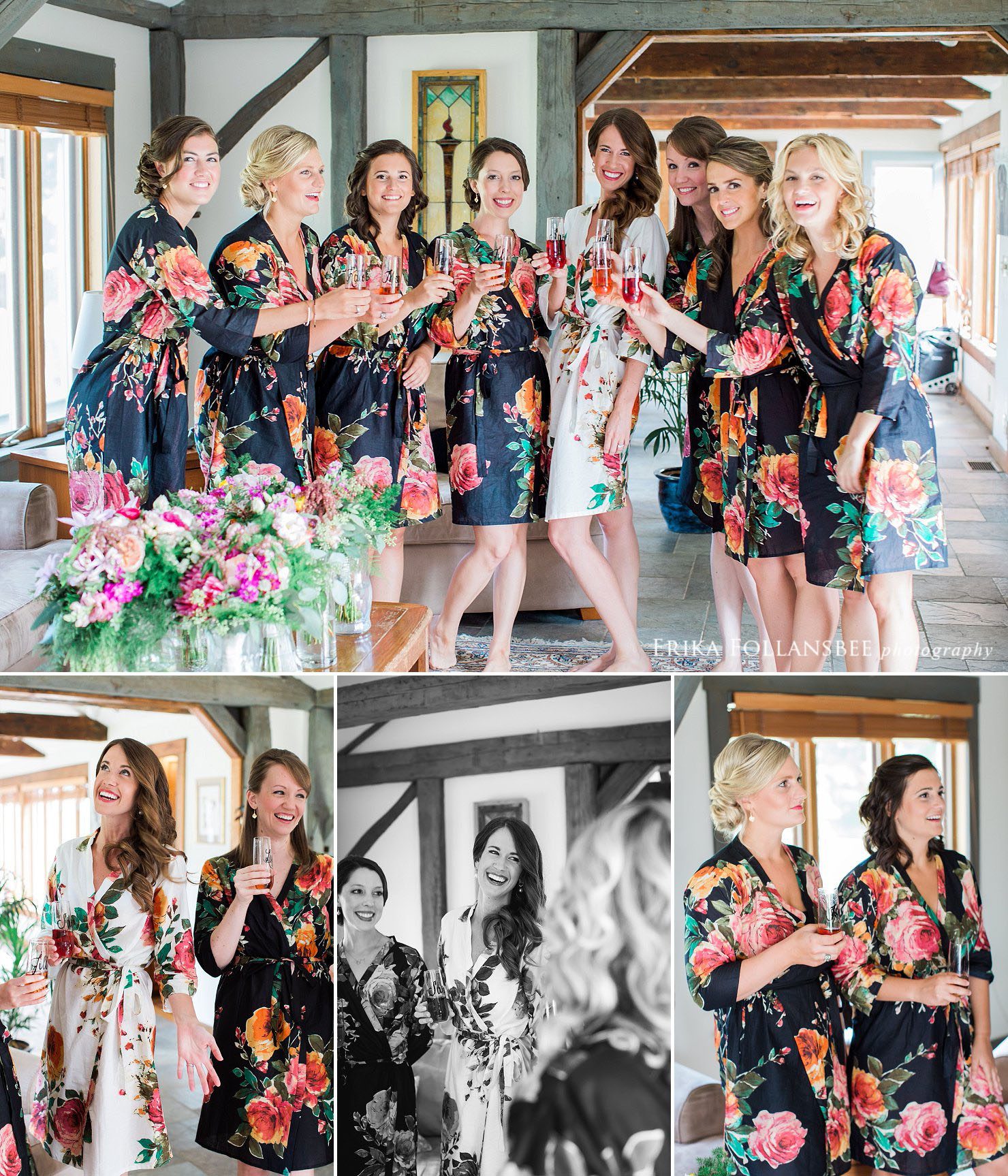 Bridesmaids in colorful robes