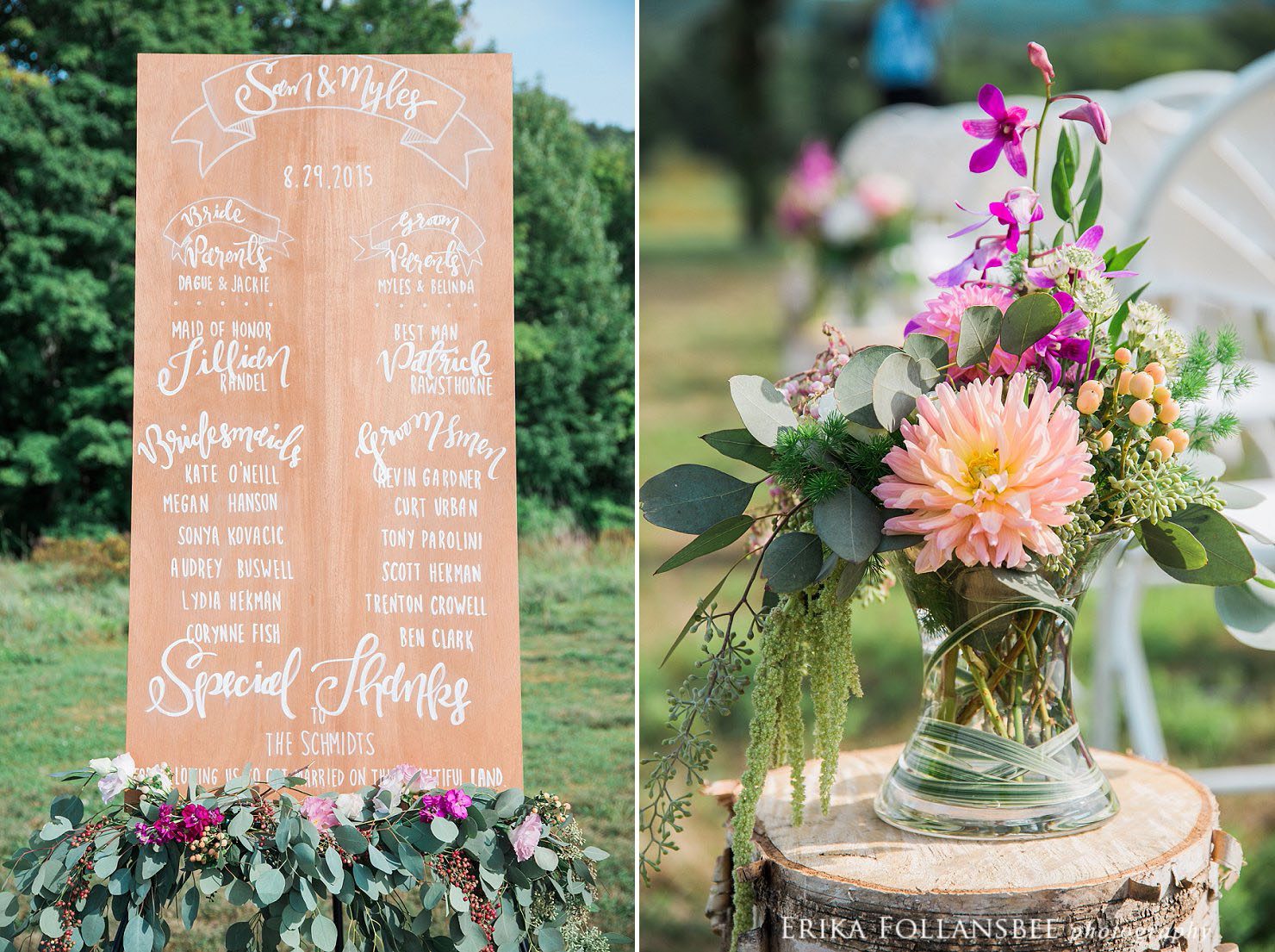 Hand lettered wooden wedding ceremony sign