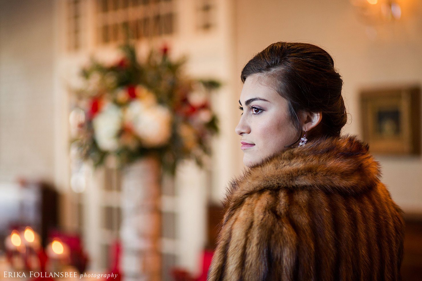 Winter wedding reception at Church Landing styled for Lakes Region Bride magazine