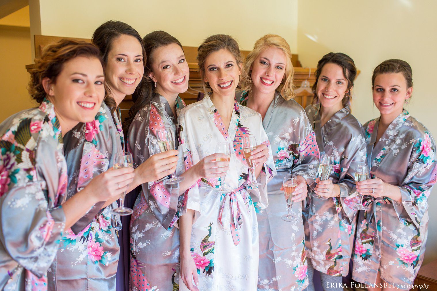 Bridesmaids in robes at Loon Mt. Resort wedding