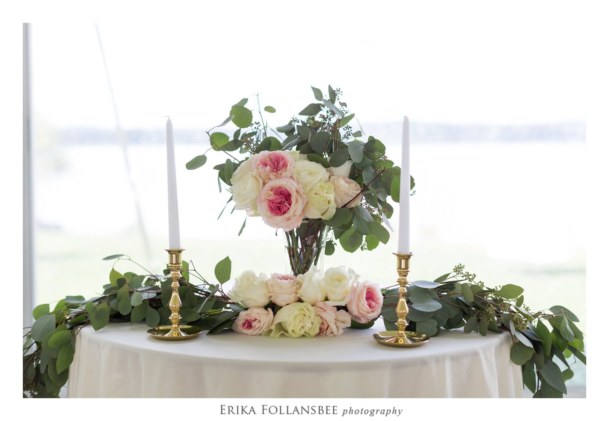 Pink and Gold reception details at The Margate Resort | NH Wedding Photographer