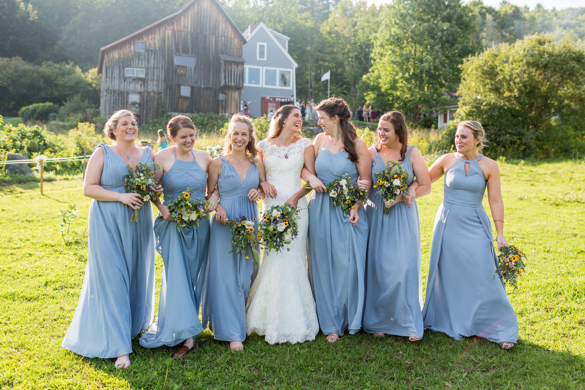 Vermont Backyard Wedding Bridesmaids in blue