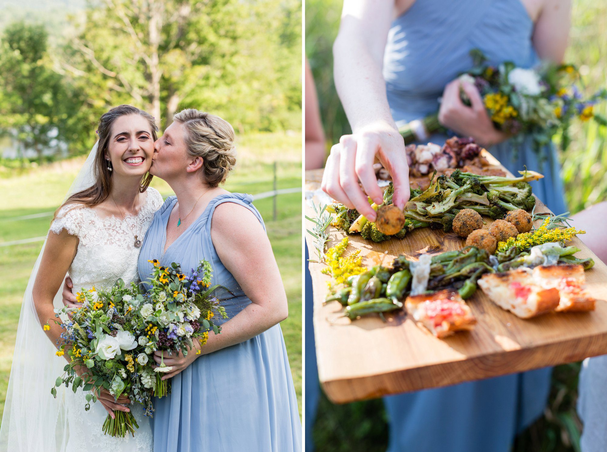 Vermont Backyard Wedding Bridesmaids in blue