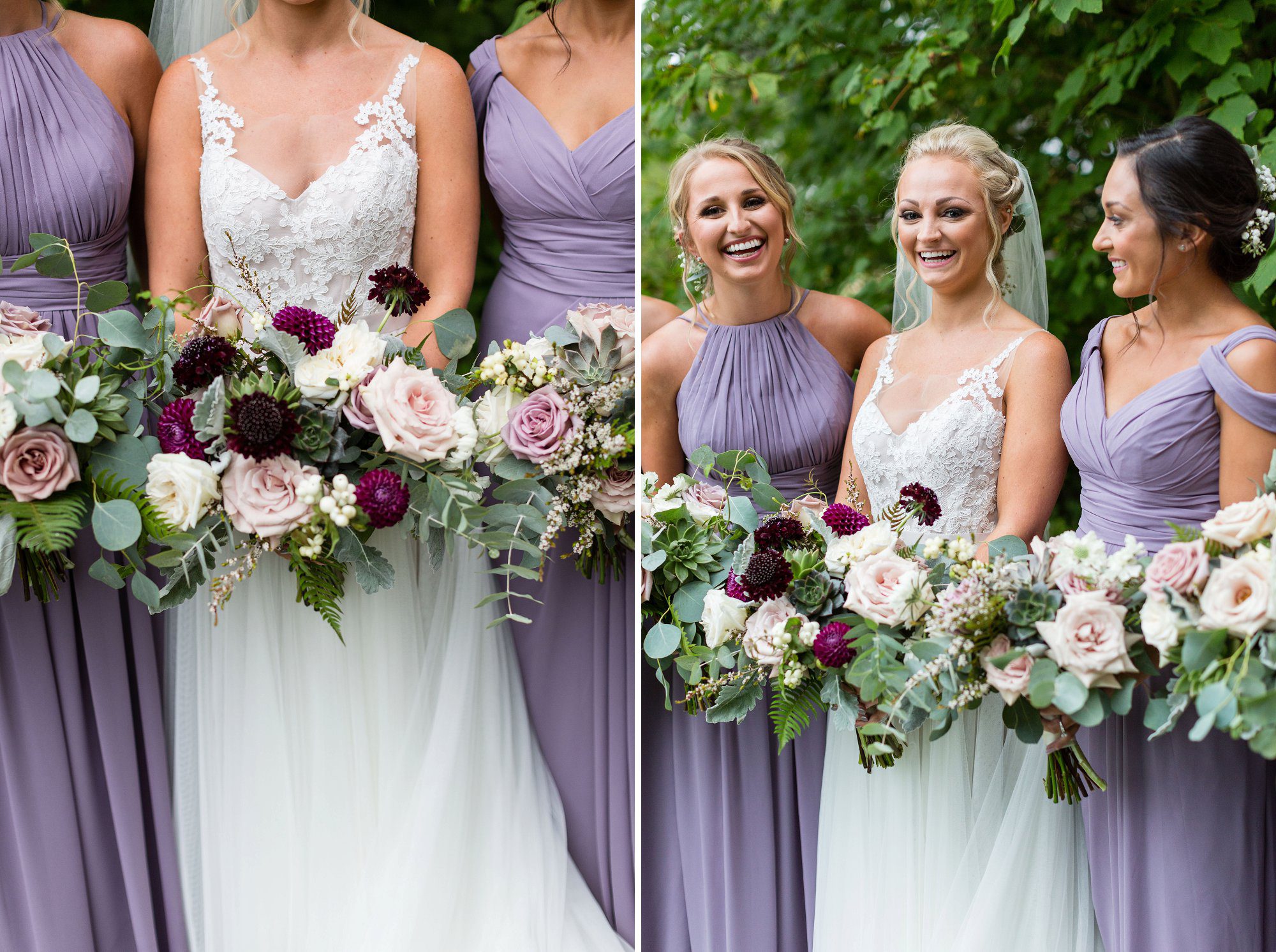 Bridal party in lilac at the Barn on the Pemi | Plymouth NH Wedding