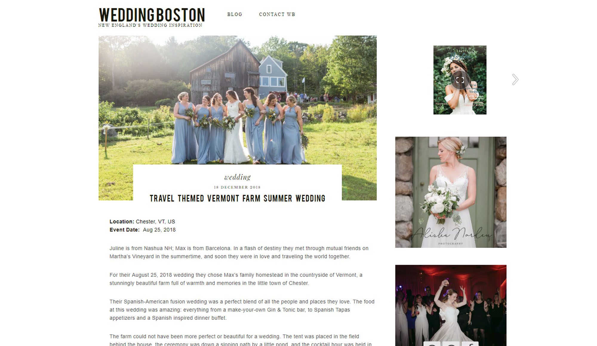 Vermont Wedding photographed by Erika Follansbee featured on Wedding Boston blog