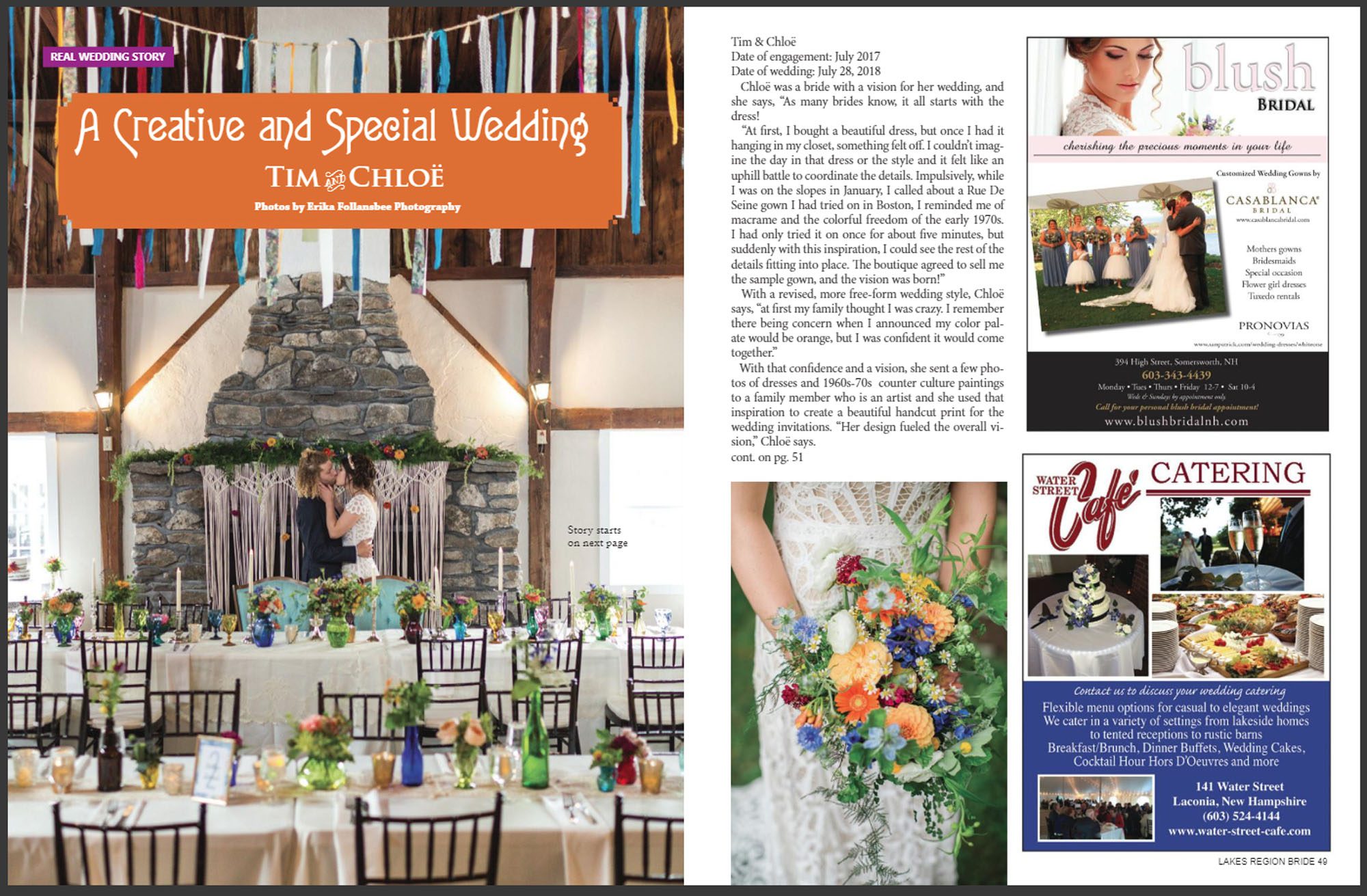 Chloë and Tim's wedding was featured in the 2019 Lakes Region Bride magazine as a Real Wedding Story
