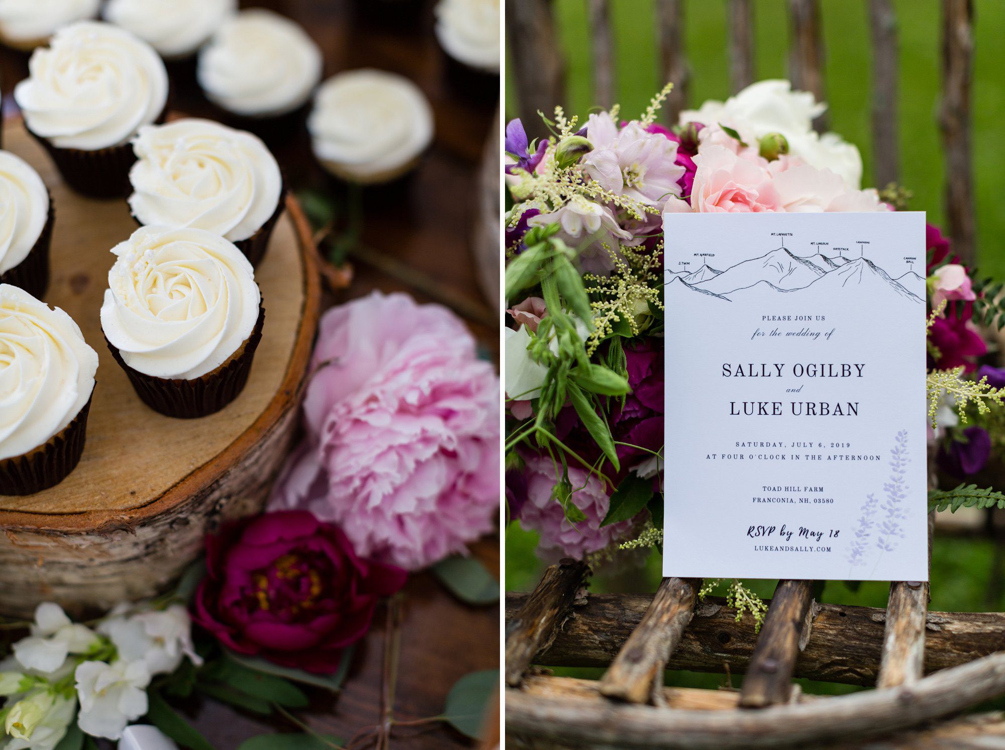 Beautiful July Wedding at The Toad Hill Farm in Franconia, NH | Cupcakes by Henny B and flowers by Tarrnation Flowers