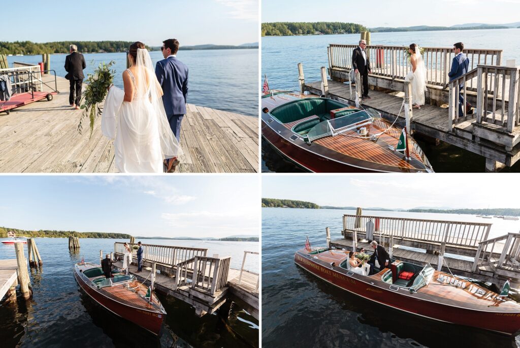 Laughing Loon Wedding | Wolfeboro NH Lake Camp Wedding | Millie B Antique Wooden Speedboat